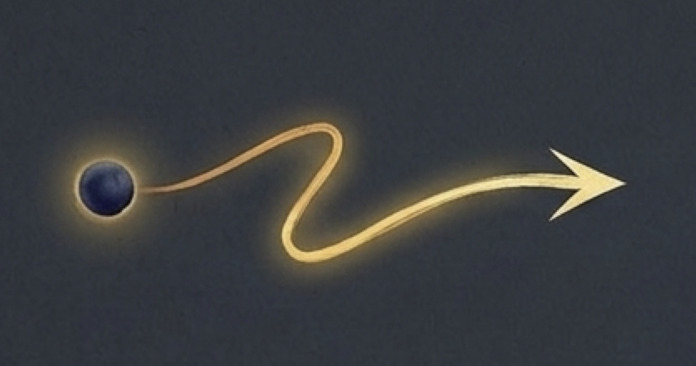 Etcera Space: gold beam meeting an orbiting atom